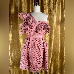 Self-Portrait Pink One Shoulder Eyelet Dress size 8